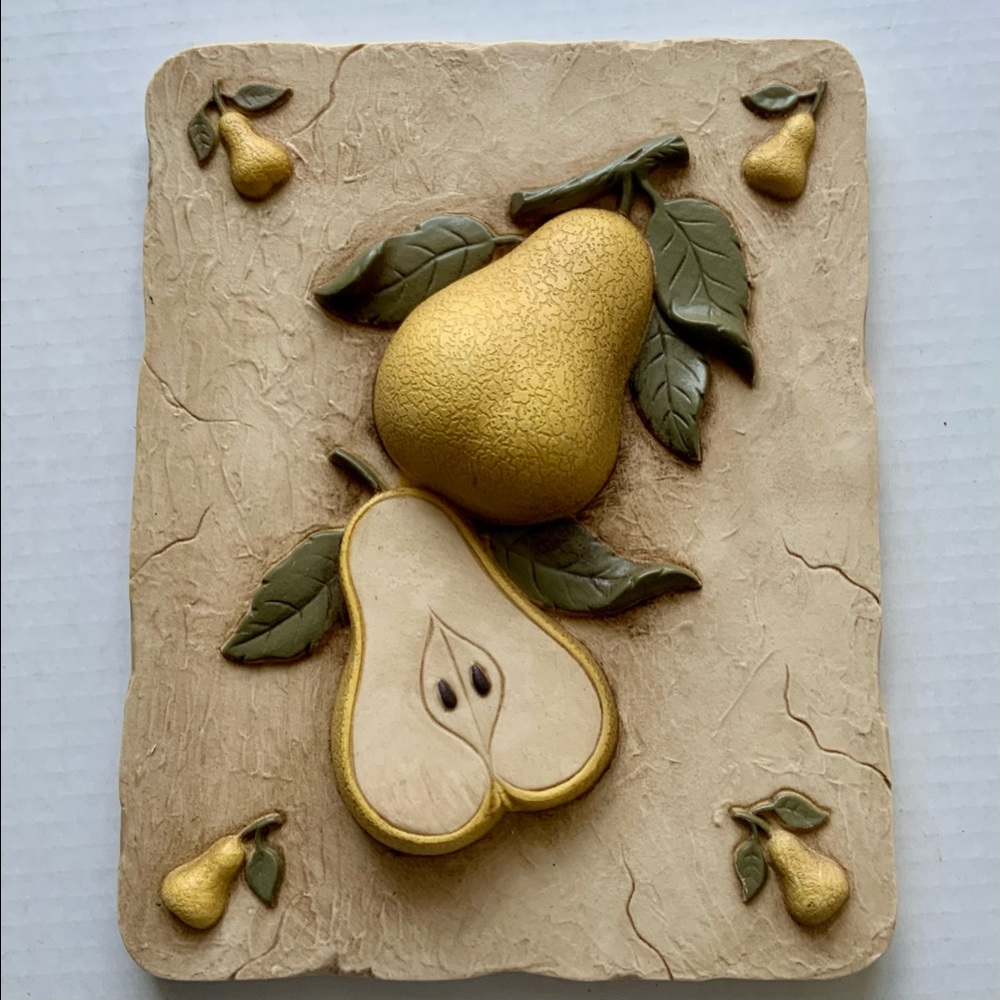 Vintage Home Interior Wall Plaque Yellow Pears Cottage Farmhouse Kitchen